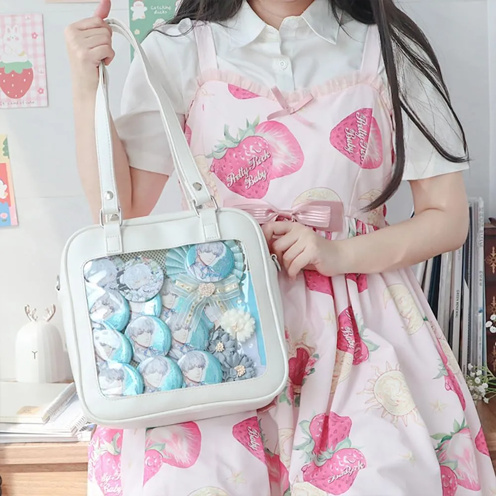 Women Small Backpack, Mini Clear Daypack Satchel & Travel Bag with Detachable Shoulders Strap and Tie-back Board (White(no Accessories))