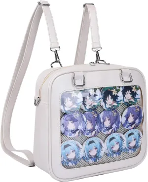Women Small Backpack, Mini Clear Daypack Satchel & Travel Bag with Detachable Shoulders Strap and Tie-back Board (White(no Accessories))