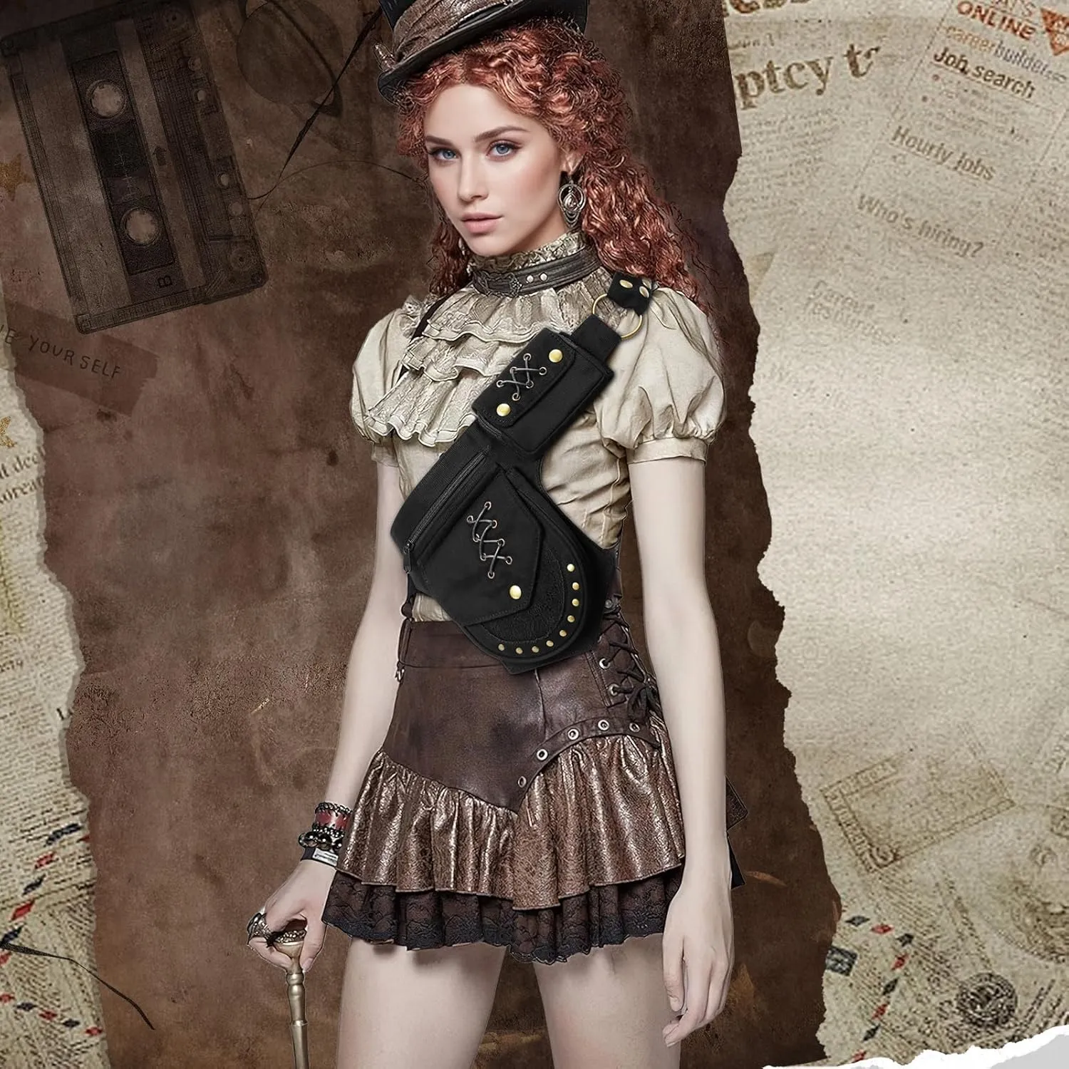 Women Waist Bag Pouch Vintage Waist pack Hip Bag Fanny Bag with Adjustable Belt Strap Renaissance Faire Festival Chest Pack