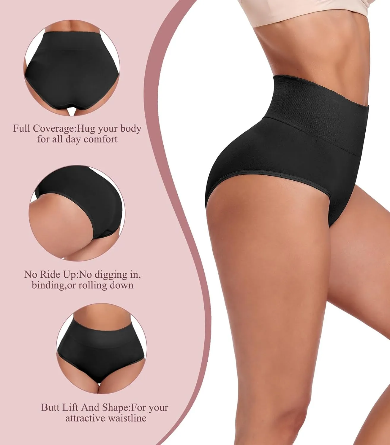 Women's Briefs Underwear High Waist Tummy Control Full Coverage Panties, Ladies Postpartum Underpants 5 Pack
