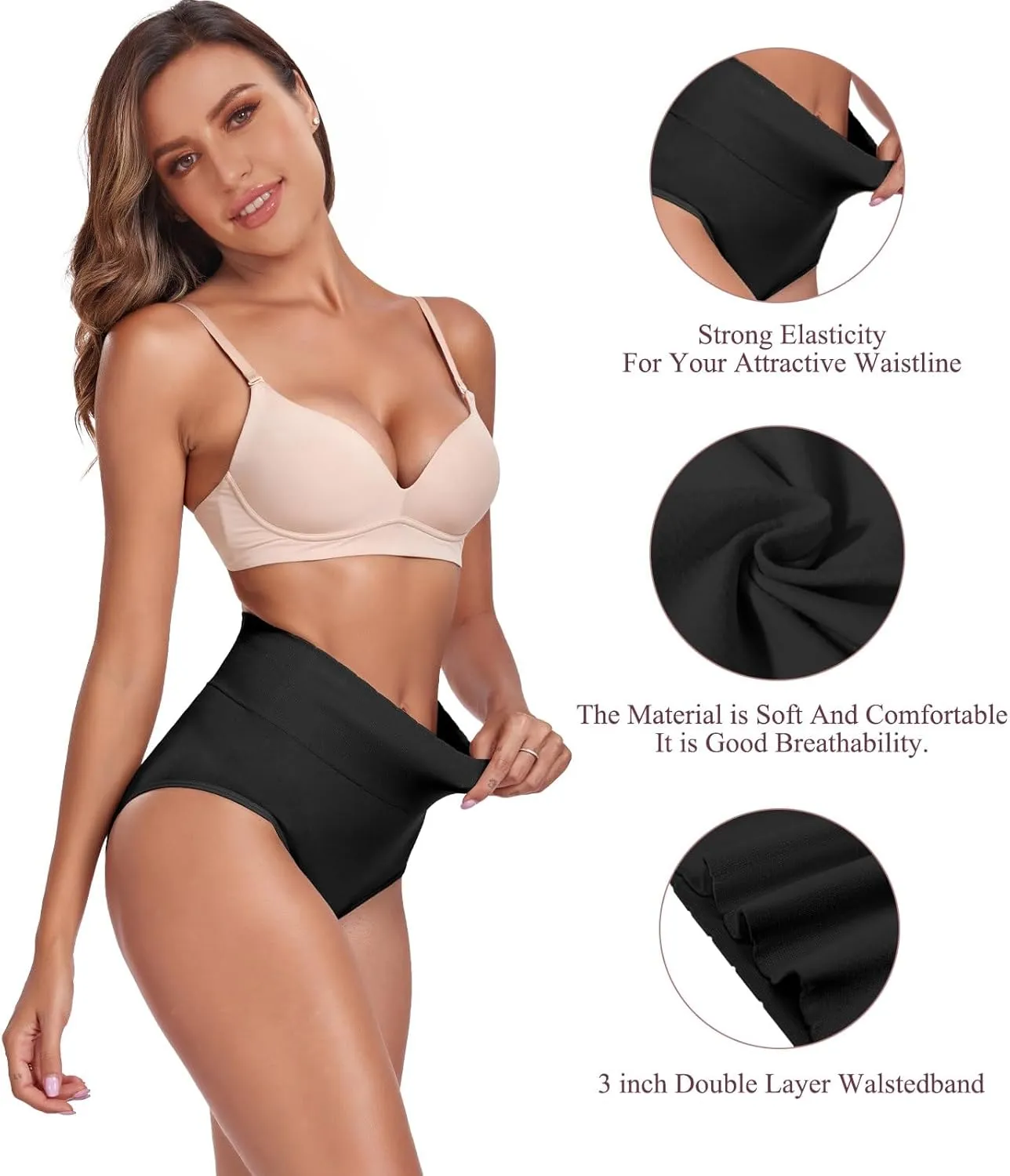 Women's Briefs Underwear High Waist Tummy Control Full Coverage Panties, Ladies Postpartum Underpants 5 Pack