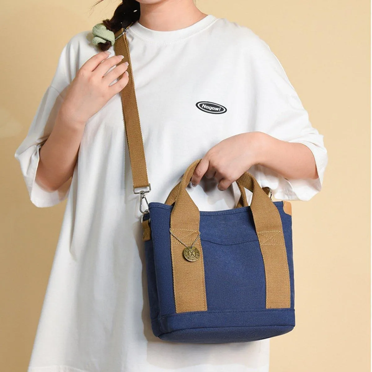 Womens Canvas Handbag Multi-layer Lightweight Crossbody Bag for Work Mommy