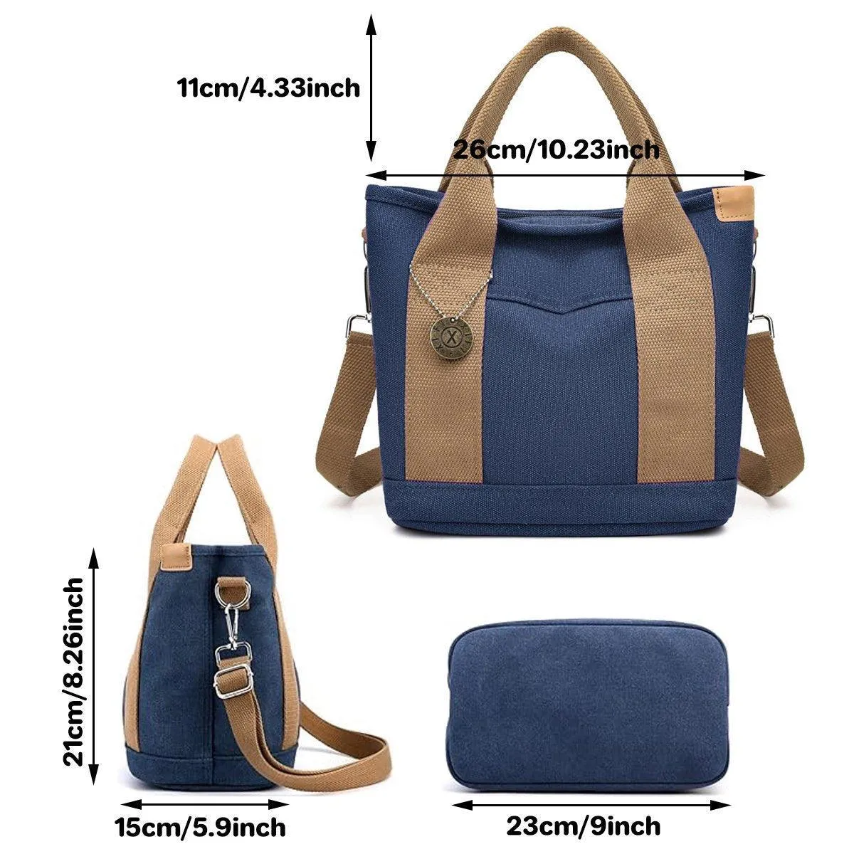Womens Canvas Handbag Multi-layer Lightweight Crossbody Bag for Work Mommy