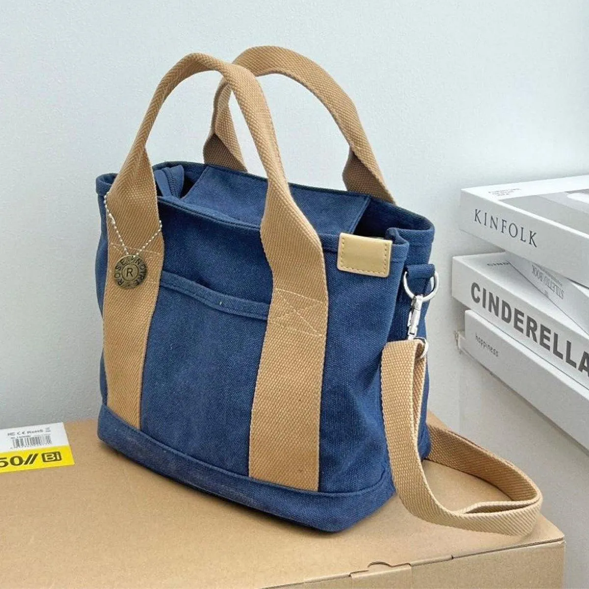 Womens Canvas Handbag Multi-layer Lightweight Crossbody Bag for Work Mommy