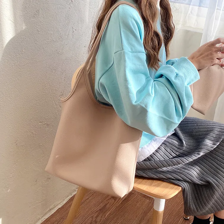 Women's Capacity Korean Style Simple Solid Color Lightweight Shoulder Bags