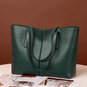 Women's Capacity Soft Leather Textured Simple Shoulder Bags