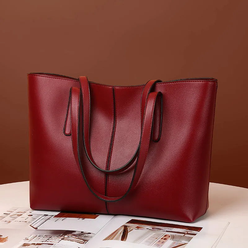 Women's Capacity Soft Leather Textured Simple Shoulder Bags