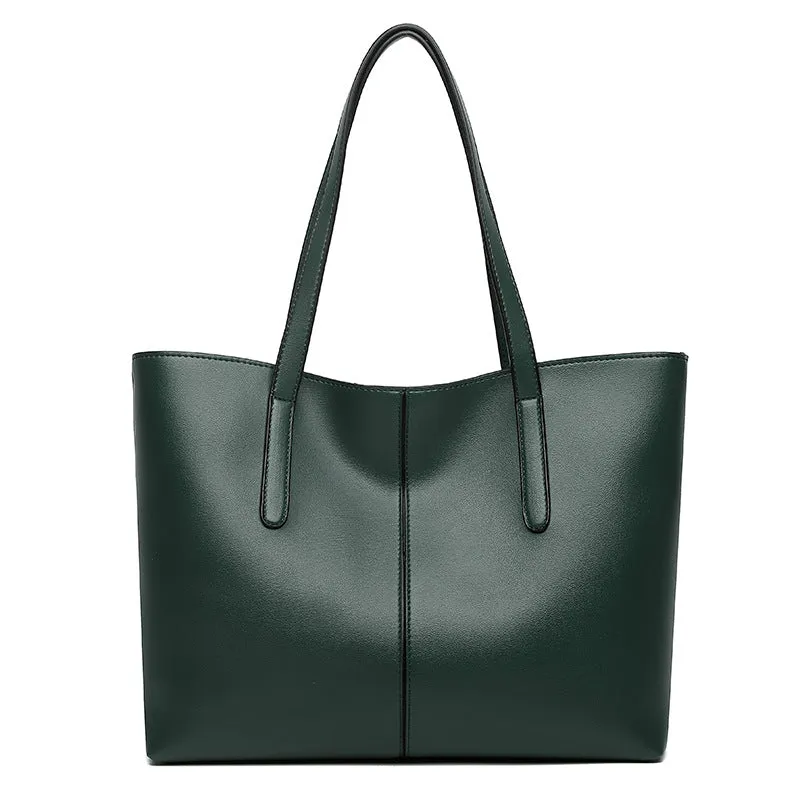 Women's Capacity Soft Leather Textured Simple Shoulder Bags