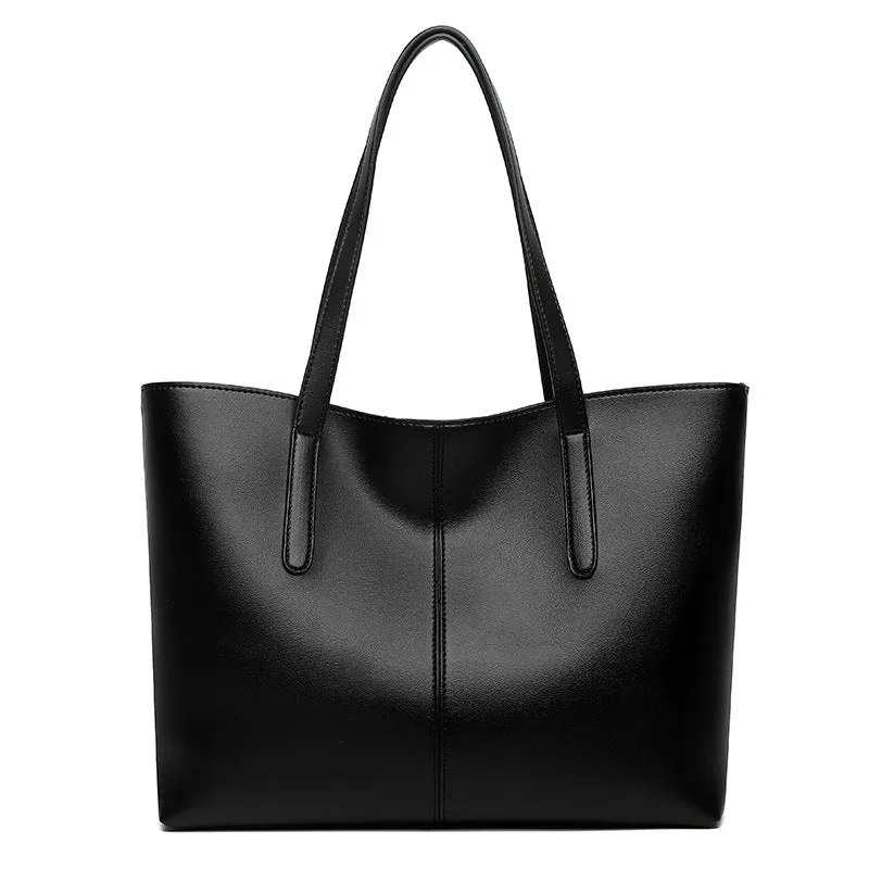 Women's Capacity Soft Leather Textured Simple Shoulder Bags