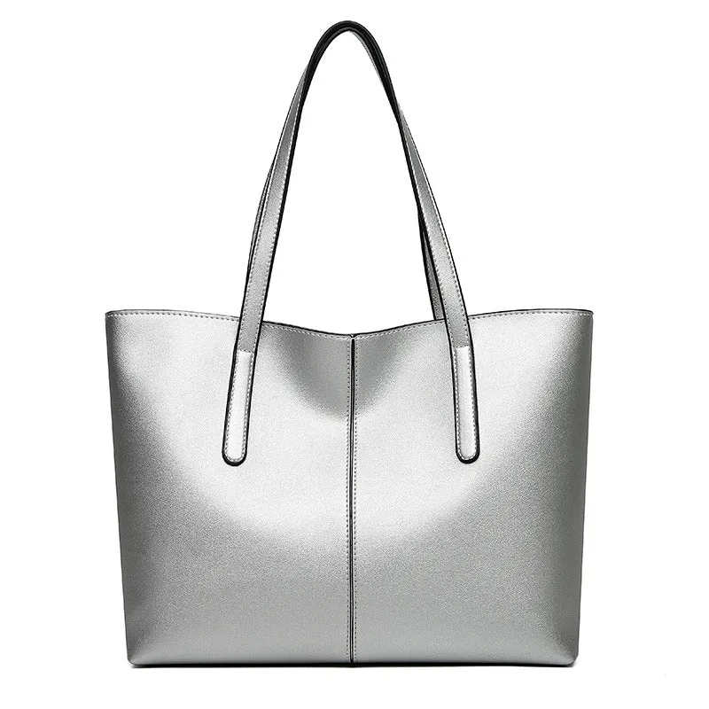 Women's Capacity Soft Leather Textured Simple Shoulder Bags