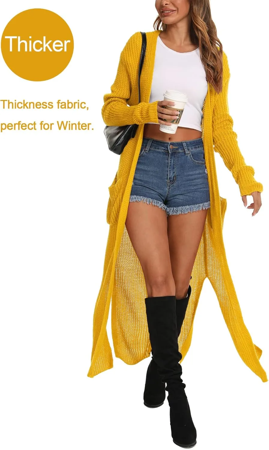Womens Casual Long Sleeve Split Open Cardigan Knit Long Cardigan Sweaters with Pockets Fall Fashion 2024