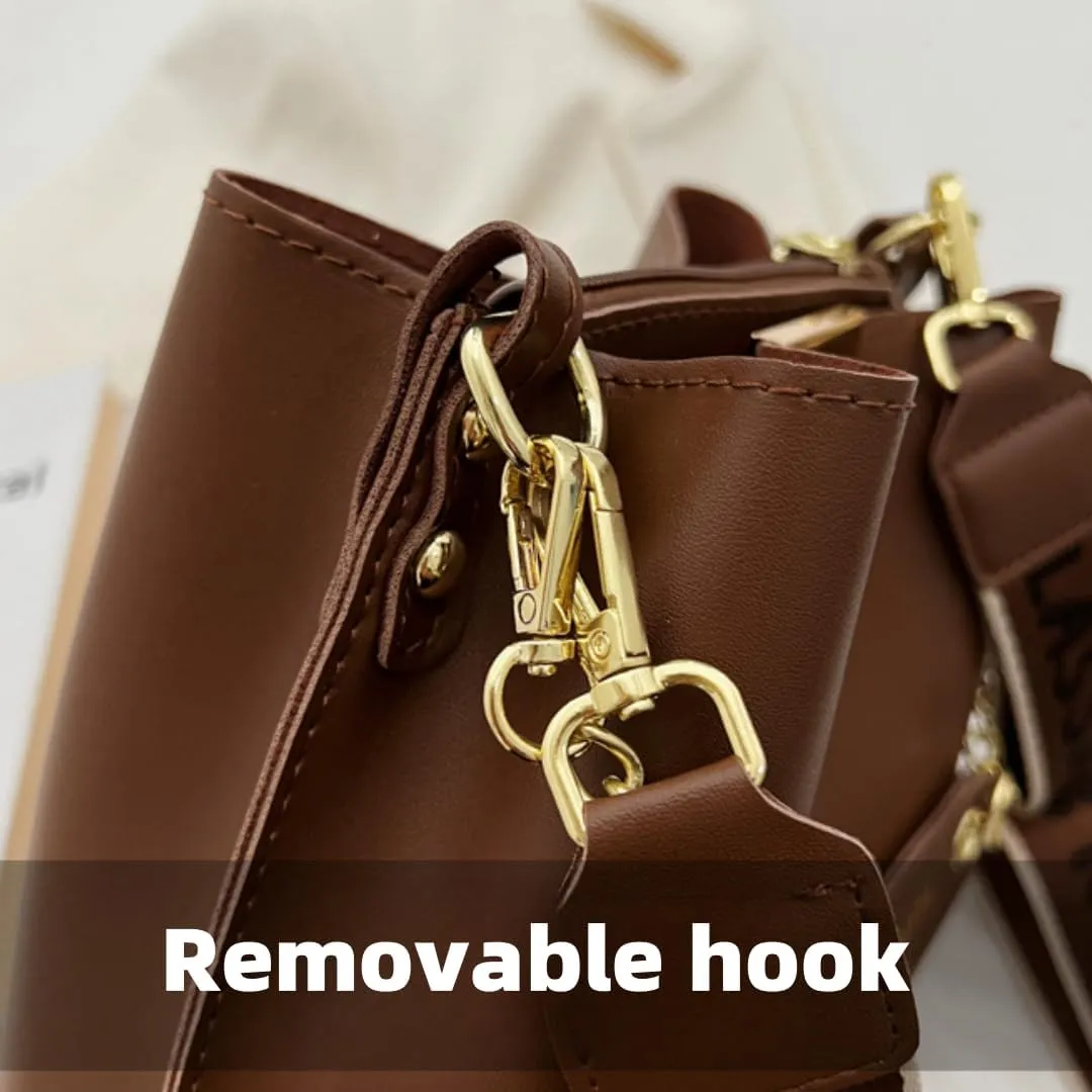 Women's Chic Large Capacity Bucket Bag - Fashionable Wide Strap, Pure Color Design, Travel & Daily Commute