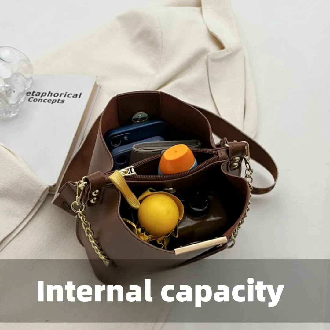 Women's Chic Large Capacity Bucket Bag - Fashionable Wide Strap, Pure Color Design, Travel & Daily Commute