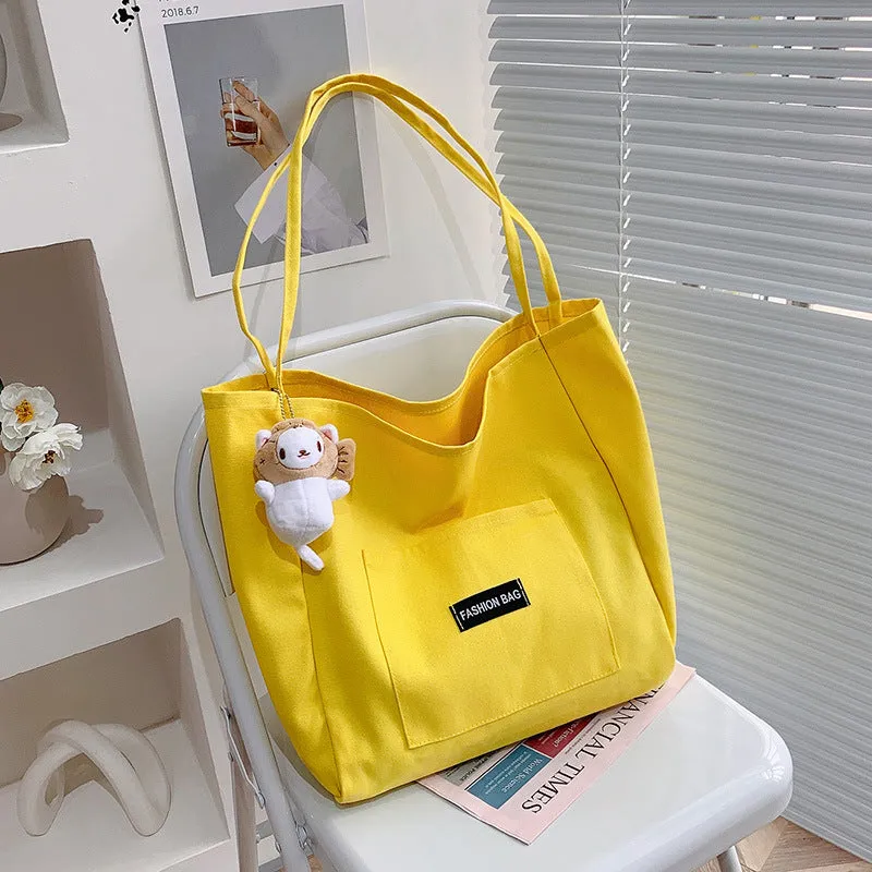 Women's Color Korean Style Canvas Simple Large Shoulder Bags