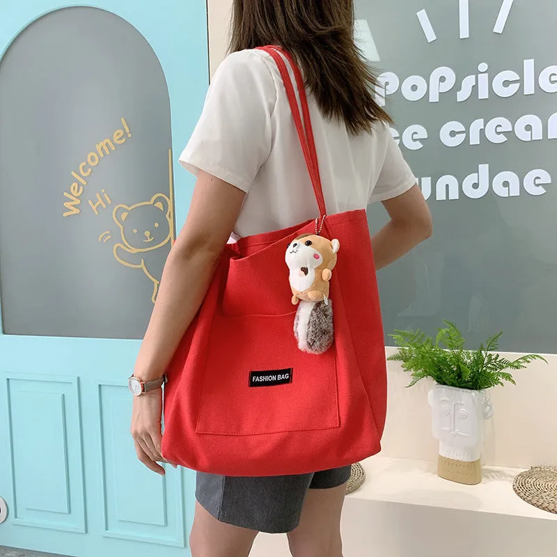 Women's Color Korean Style Canvas Simple Large Shoulder Bags