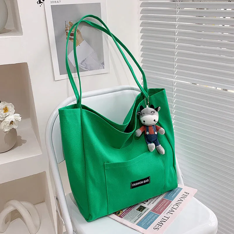 Women's Color Korean Style Canvas Simple Large Shoulder Bags