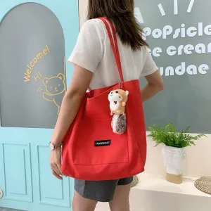 Women's Color Korean Style Canvas Simple Large Shoulder Bags