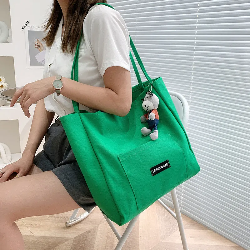Women's Color Korean Style Canvas Simple Large Shoulder Bags