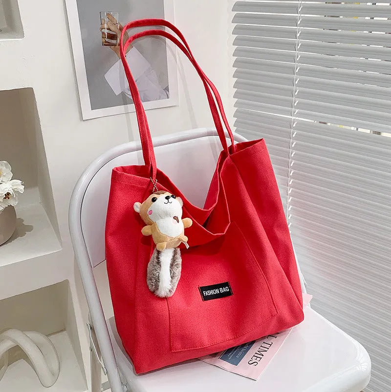 Women's Color Korean Style Canvas Simple Large Shoulder Bags
