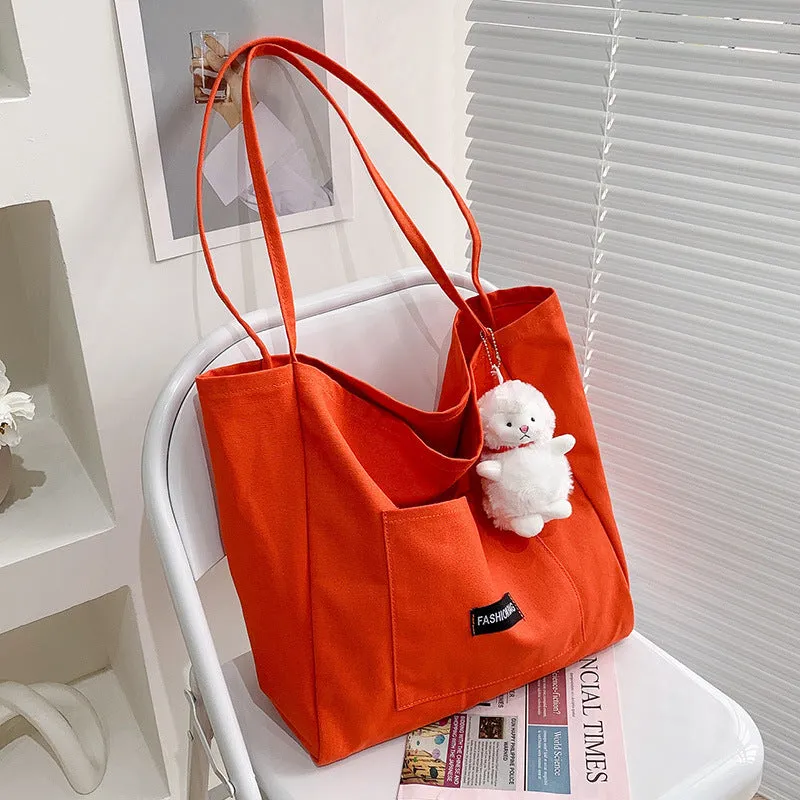 Women's Color Korean Style Canvas Simple Large Shoulder Bags