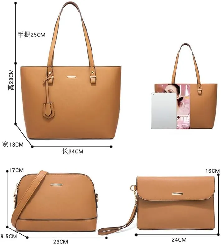 Women's Composite Bag Retro Commuting Single Shoulder Tote Handbag Casual Large Capacity PU Crossbody Bags (Pink)
