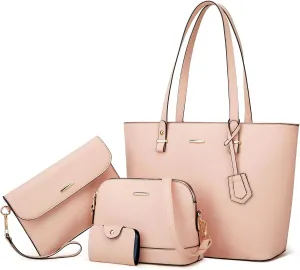 Women's Composite Bag Retro Commuting Single Shoulder Tote Handbag Casual Large Capacity PU Crossbody Bags (Pink)