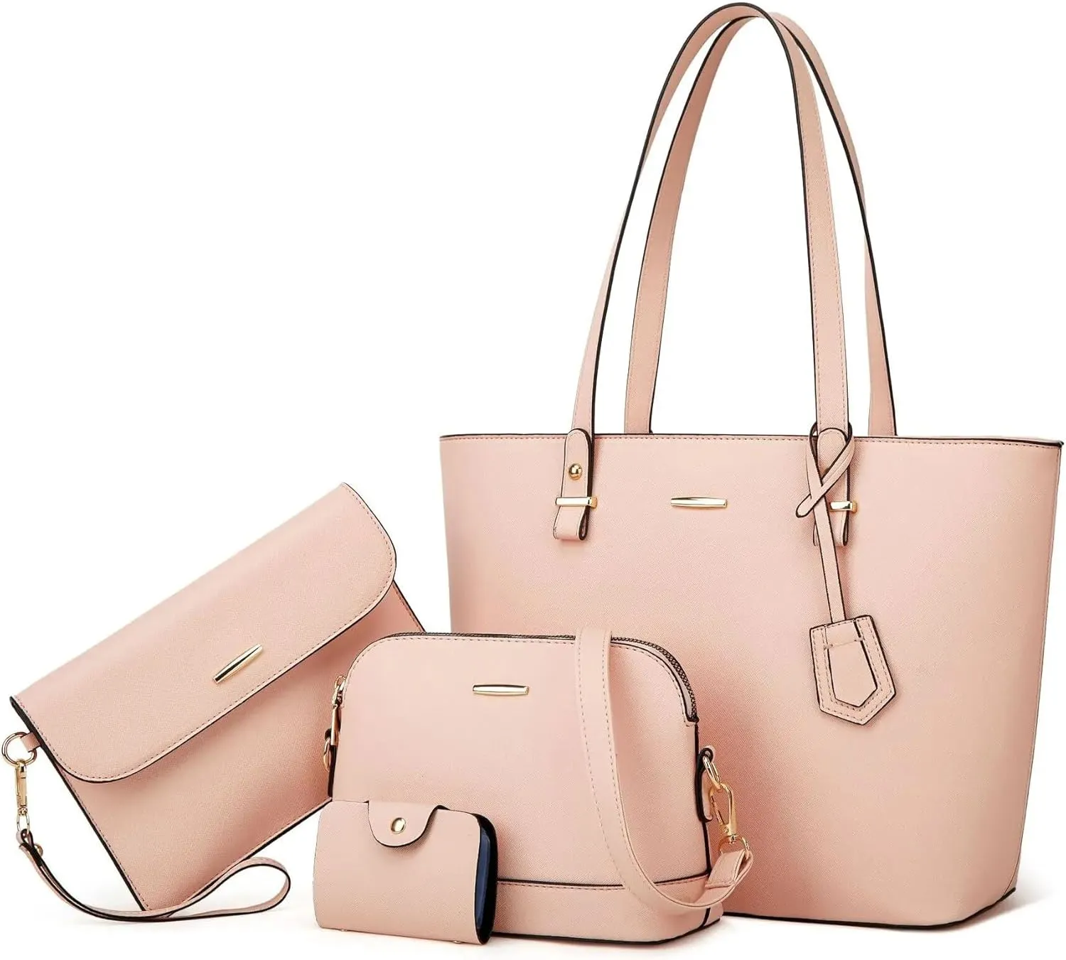 Women's Composite Bag Retro Commuting Single Shoulder Tote Handbag Casual Large Capacity PU Crossbody Bags (Pink)