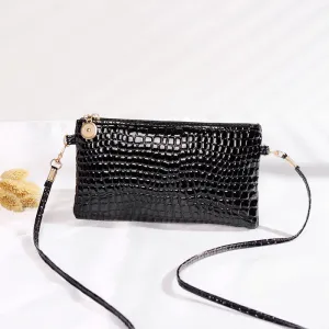 Women's Crocodile Pattern Hand Patent Leather Crossbody Bags