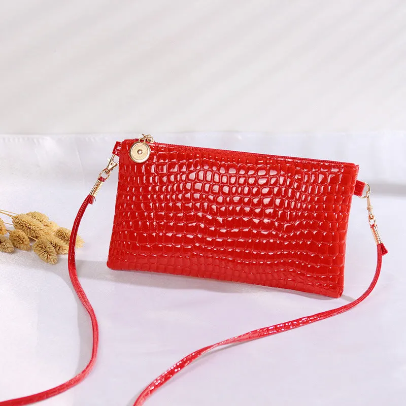 Women's Crocodile Pattern Hand Patent Leather Crossbody Bags