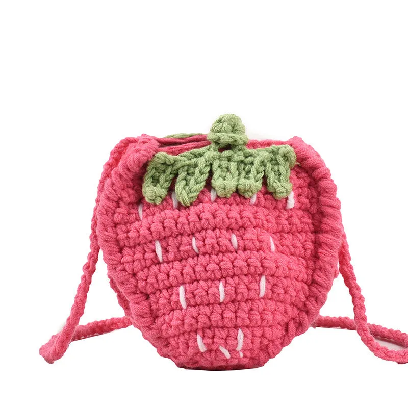Women's Cute Fashion Strawberry Handmade Crochet Wool Crossbody Bags
