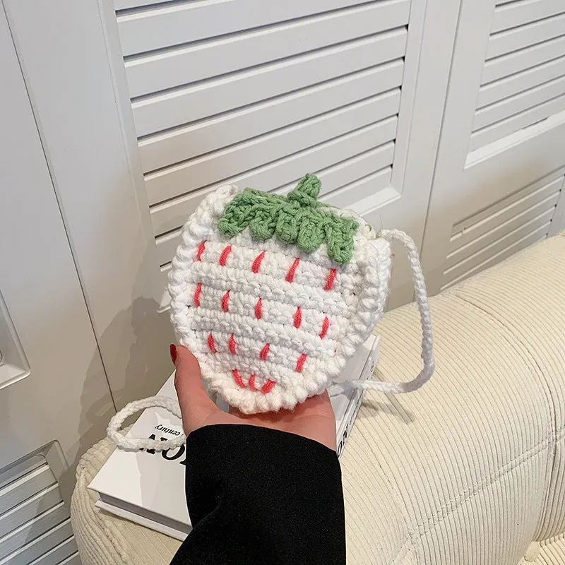 Women's Cute Fashion Strawberry Handmade Crochet Wool Crossbody Bags