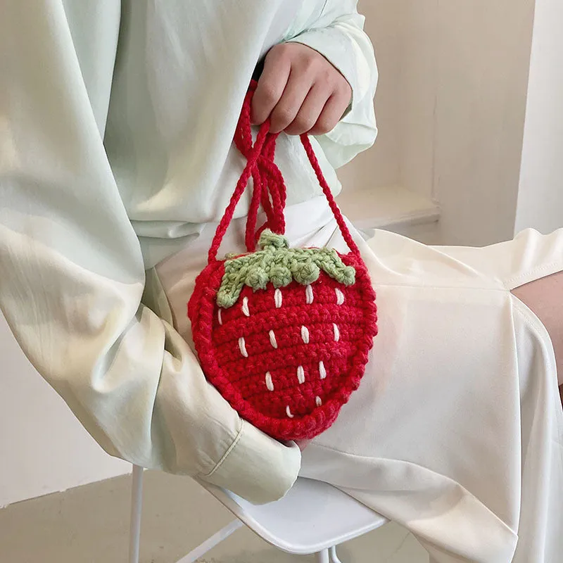 Women's Cute Fashion Strawberry Handmade Crochet Wool Crossbody Bags