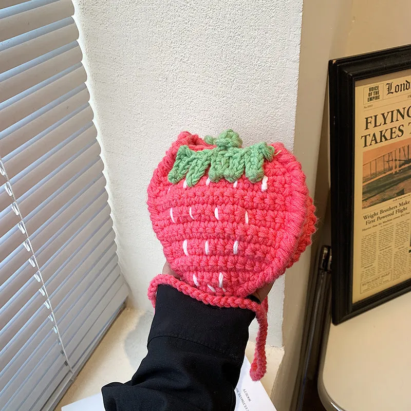 Women's Cute Fashion Strawberry Handmade Crochet Wool Crossbody Bags