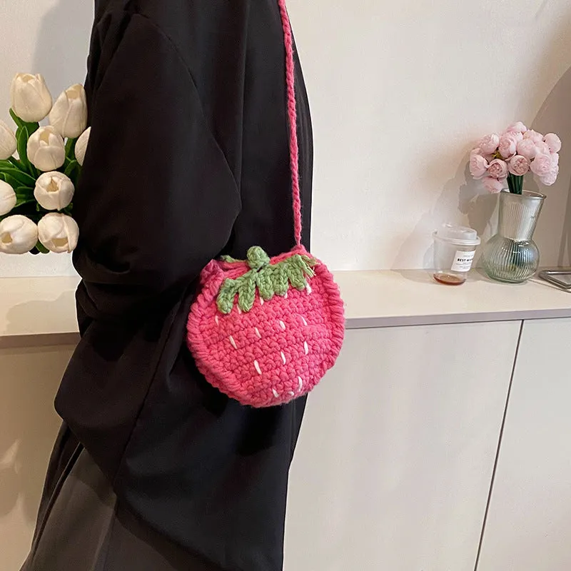 Women's Cute Fashion Strawberry Handmade Crochet Wool Crossbody Bags