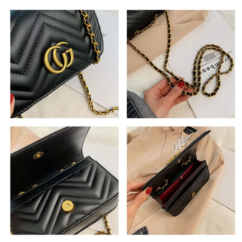 Women's Designer Simple Classic Leather Chain Messenger Bag