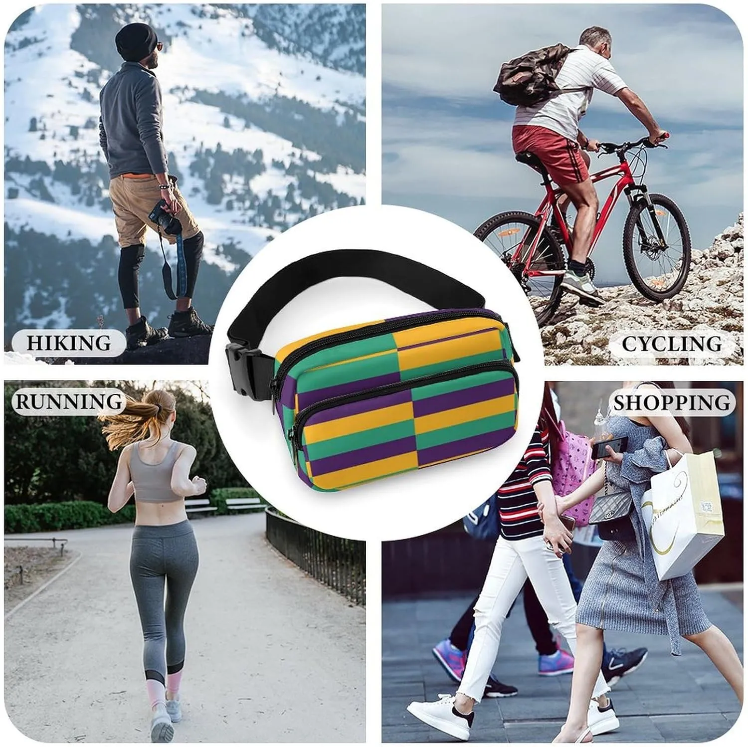 Women's Fashion Pack, Unisex Mini Belt Bag With Adjustable Strap For Running Hiking Workout Traveling Compatible with Mardi Gras