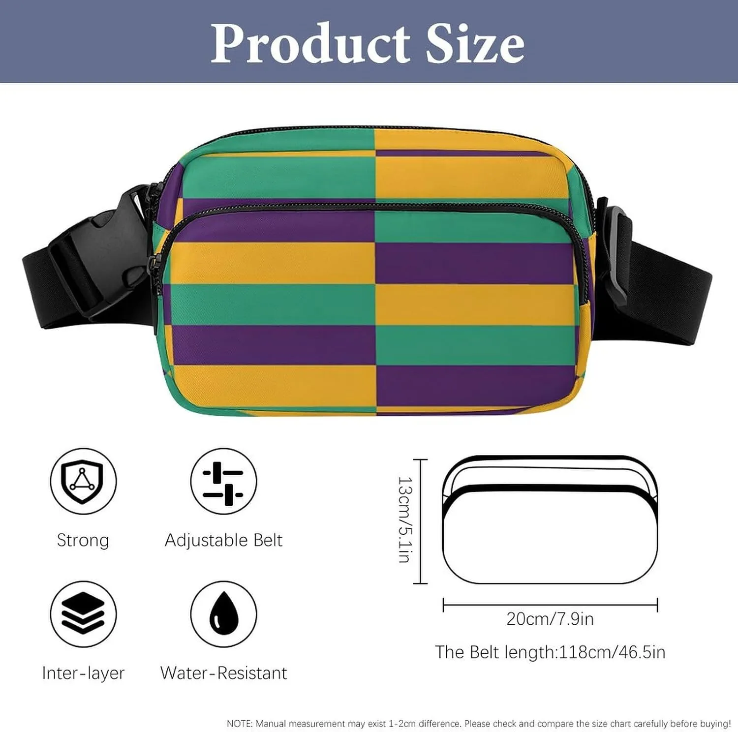 Women's Fashion Pack, Unisex Mini Belt Bag With Adjustable Strap For Running Hiking Workout Traveling Compatible with Mardi Gras