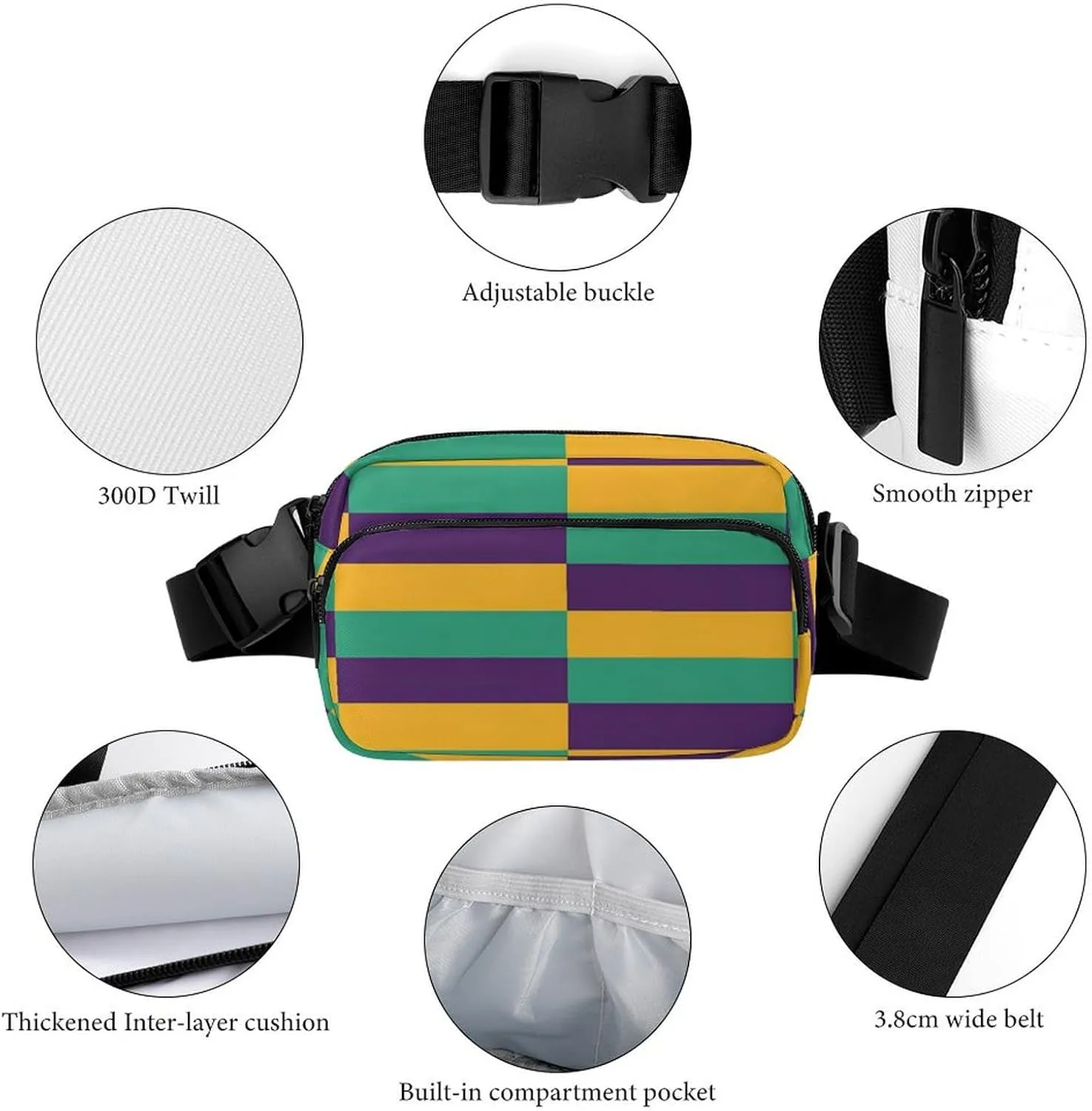 Women's Fashion Pack, Unisex Mini Belt Bag With Adjustable Strap For Running Hiking Workout Traveling Compatible with Mardi Gras