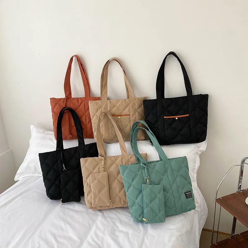 Women's Fashionable Down Simple Large Capacity Cotton Shoulder Bags