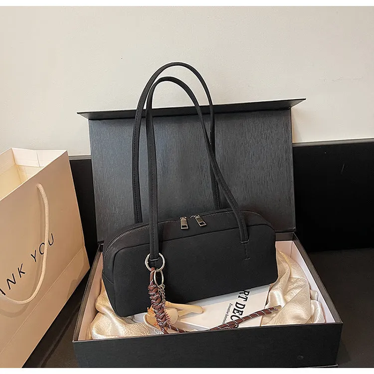 Women's Frosted Suede Baguette Simple Stitching Design Shoulder Bags