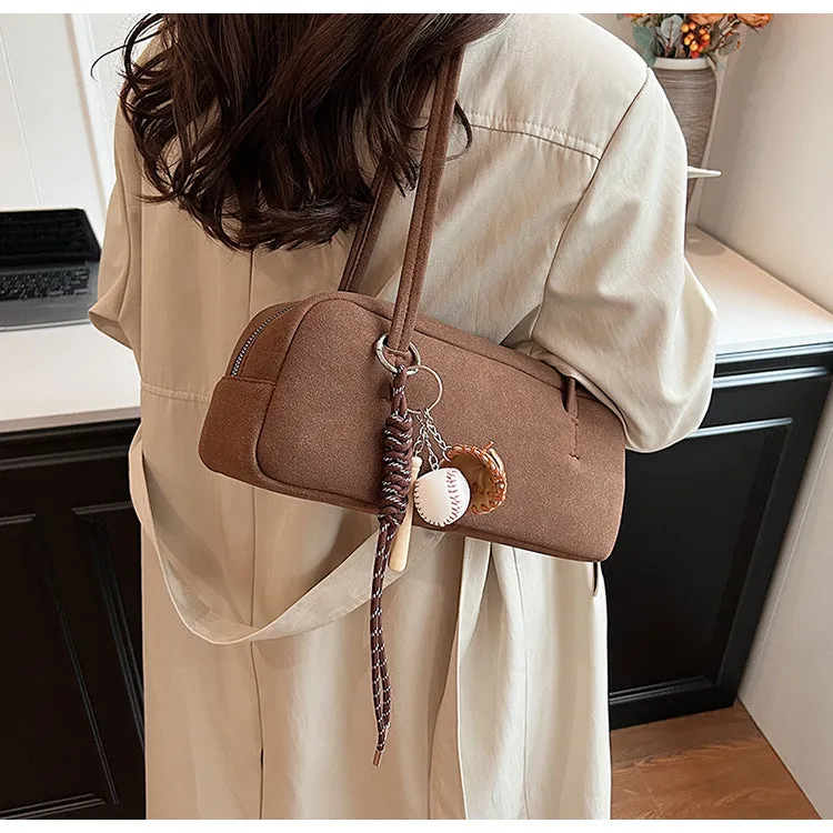 Women's Frosted Suede Baguette Simple Stitching Design Shoulder Bags