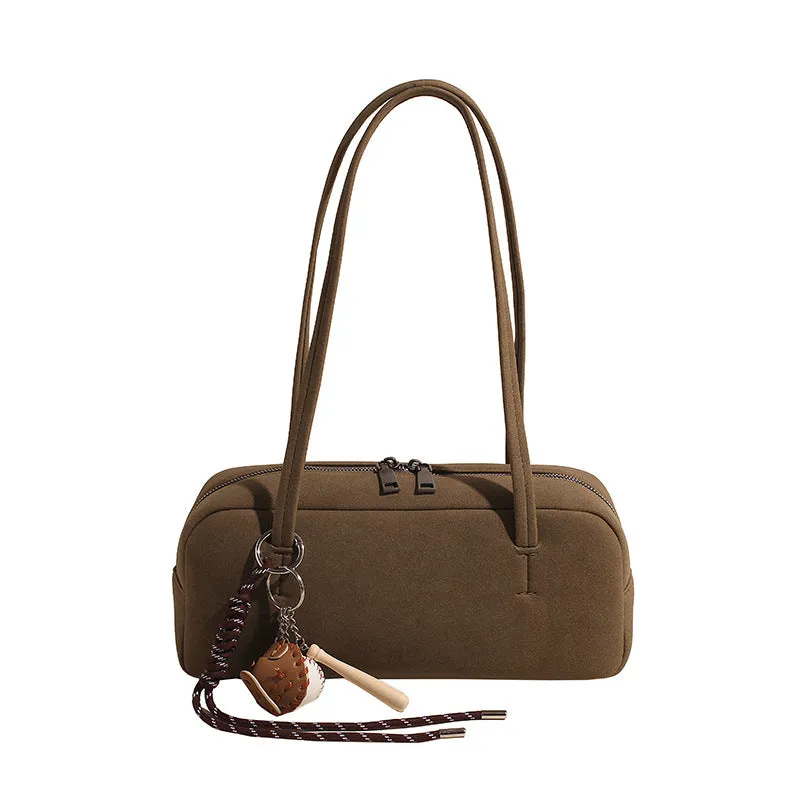 Women's Frosted Suede Baguette Simple Stitching Design Shoulder Bags