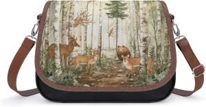 Women's Handbag Birch Tree Deers Satchel Bag Leather Crossbody Bag Waterproof Messenger Bag