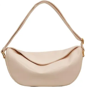 Women's Handbag, Soft Leather Dumpling Bag, Versatile One Shoulder Crossbody Small Bag(Rice White)