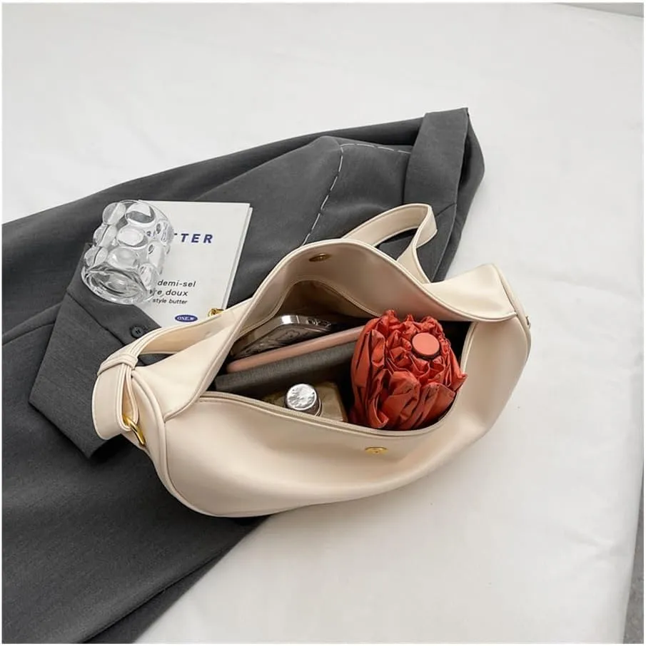 Women's Handbag, Soft Leather Dumpling Bag, Versatile One Shoulder Crossbody Small Bag(Rice White)