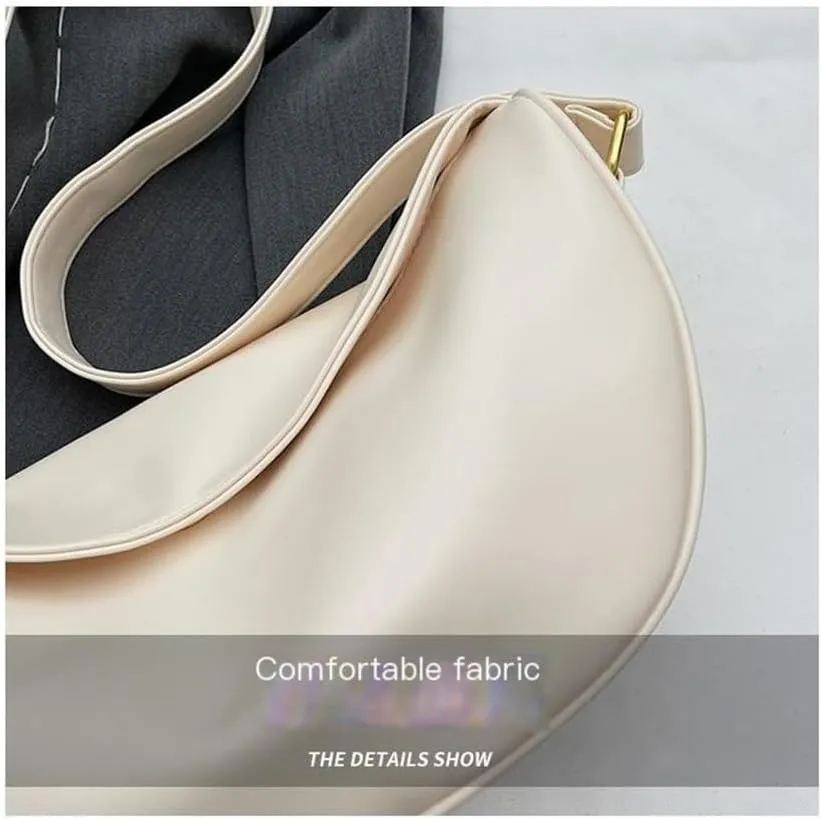 Women's Handbag, Soft Leather Dumpling Bag, Versatile One Shoulder Crossbody Small Bag(Rice White)