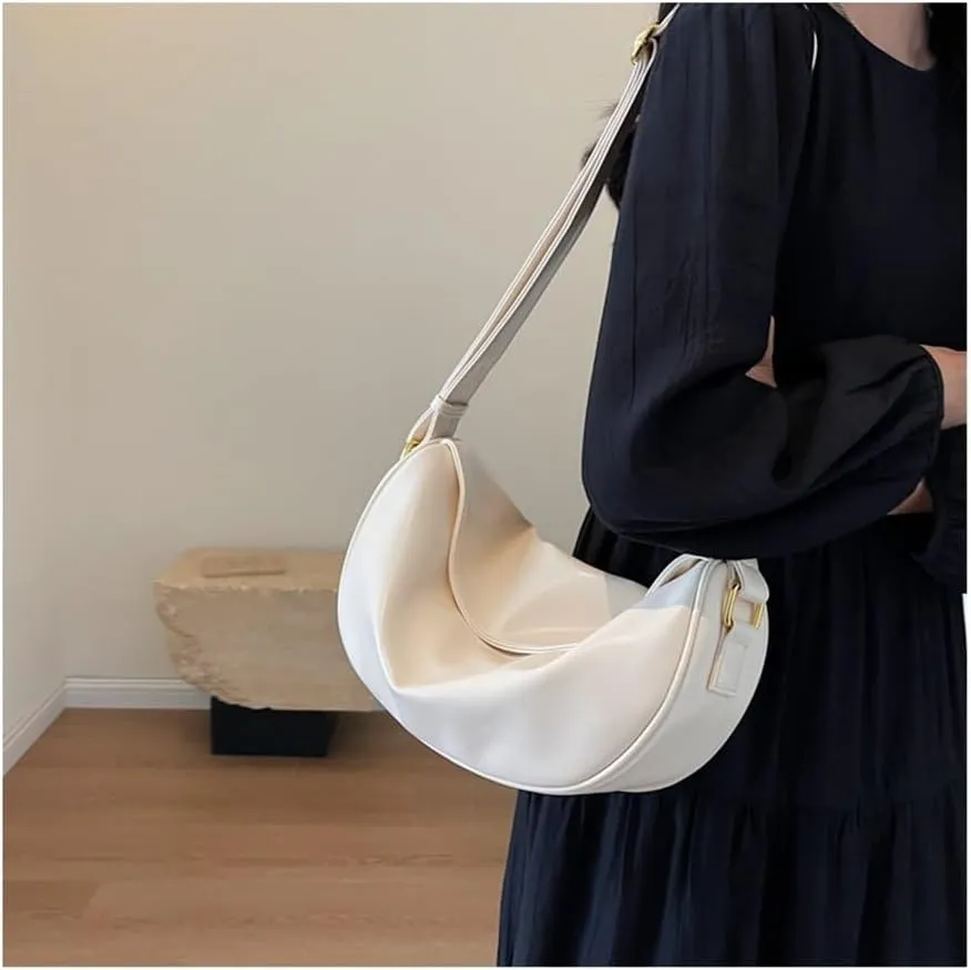 Women's Handbag, Soft Leather Dumpling Bag, Versatile One Shoulder Crossbody Small Bag(Rice White)