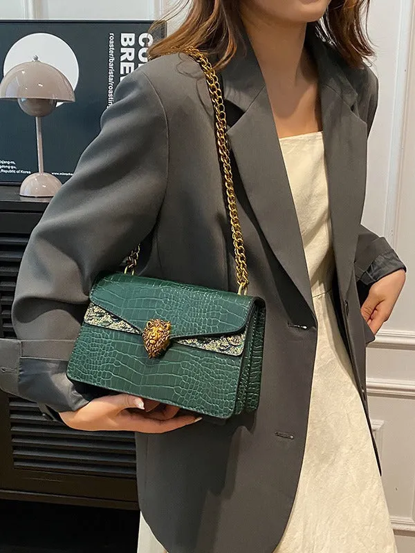 Women's High-grade Crocodile Pattern Retro Chain Crossbody Bags