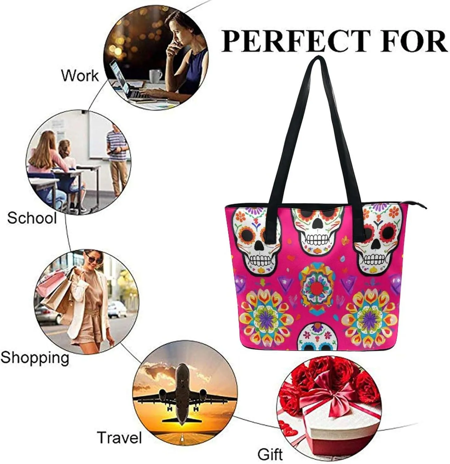 Women's Large Capacity Handbag, Lightweight Compartment and Open Pocket Tote Bag with Zipper for Work