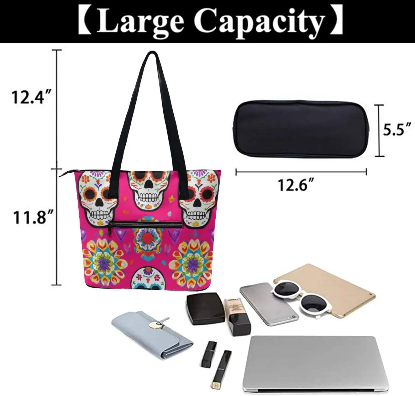 Women's Large Capacity Handbag, Lightweight Compartment and Open Pocket Tote Bag with Zipper for Work